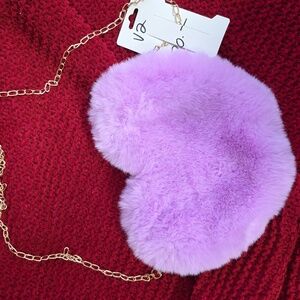 Purple Faux Fur Heart-Shaped Bag 9×8 Inches Cross Body